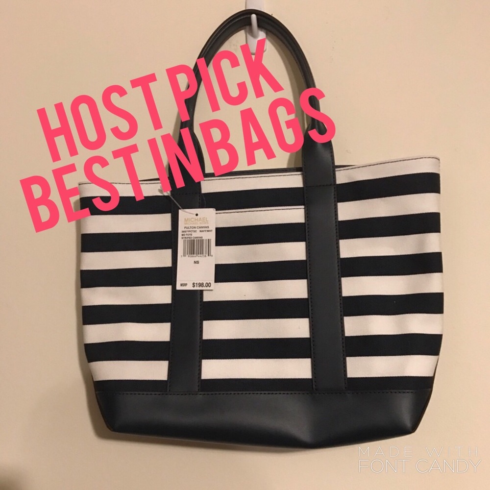 BNWT Navy & White Striped Michael Kors Hand Bag - Picture 1 of 8